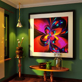 Moderne bloemige Abstracte kunst rood blauw patroo Poster