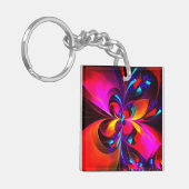 Moderne bloemige Abstracte kunst rood blauw patroo Sleutelhanger (Voorkant Links)