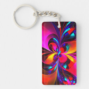 Moderne bloemige Abstracte kunst rood blauw patroo Sleutelhanger