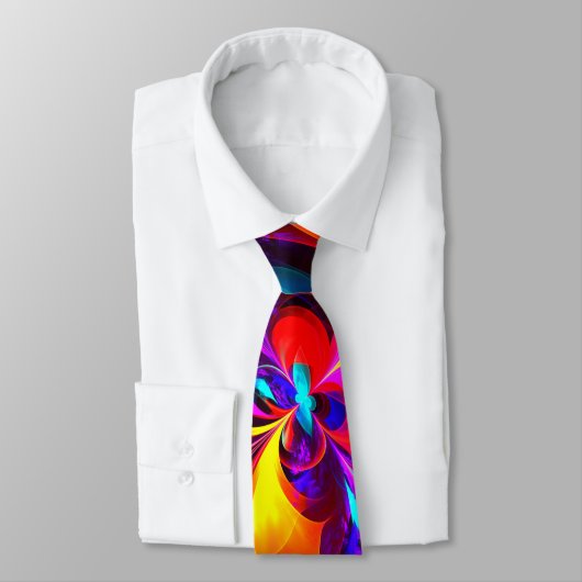 Moderne bloemige Abstracte kunst rood blauw patroo Stropdas (Gebonden)