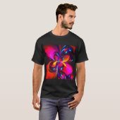Moderne bloemige Abstracte kunst rood blauw patroo T-shirt (Voorkant volledig)
