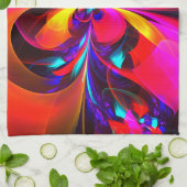 Moderne bloemige Abstracte kunst rood blauw patroo Theedoek (Gevouwen)