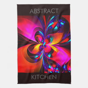 Moderne bloemige Abstracte kunst rood blauw patroo Theedoek