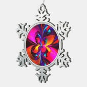 Moderne bloemige Abstracte kunst rood blauw patroo Tin Sneeuwvlok Ornament (Rechts)