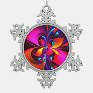 Moderne bloemige Abstracte kunst rood blauw patroo Tin Sneeuwvlok Ornament