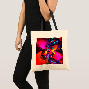 Moderne bloemige Abstracte kunst rood blauw patroo Tote Bag