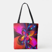 Moderne bloemige Abstracte kunst rood blauw patroo Tote Bag (Achterkant)
