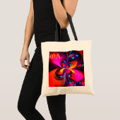 Moderne bloemige Abstracte kunst rood blauw patroo Tote Bag (Voorkant (product))