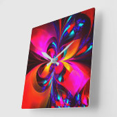 Moderne bloemige Abstracte kunst rood blauw patroo Vierkante Klok (Hoek)