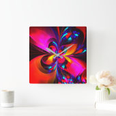 Moderne bloemige Abstracte kunst rood blauw patroo Vierkante Klok (Huis)