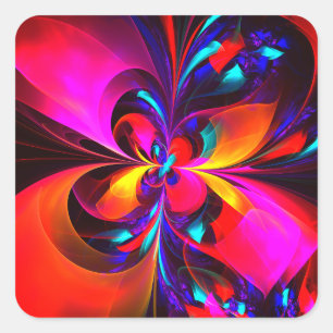 Moderne bloemige Abstracte kunst rood blauw patroo Vierkante Sticker