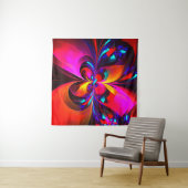 Moderne bloemige Abstracte kunst rood blauw patroo Wandkleed (In situ)