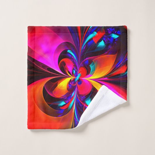 Moderne bloemige Abstracte kunst rood blauw patroo Washandje (Wasdoekje)