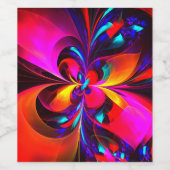 Moderne bloemige Abstracte kunst rood blauw patroo Wijn Etiket (Enkel label)