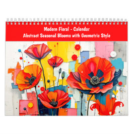 Moderne Bloemige Abstracte Seizoensbloei met Geome Kalender