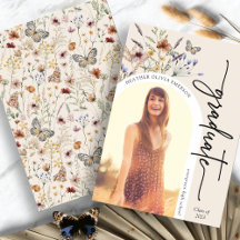 Moderne Bloemige Afstudeer Uitnodiging