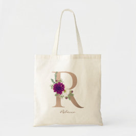 Moderne Bloemige Alfabet Monogram Letter R Tote Bag