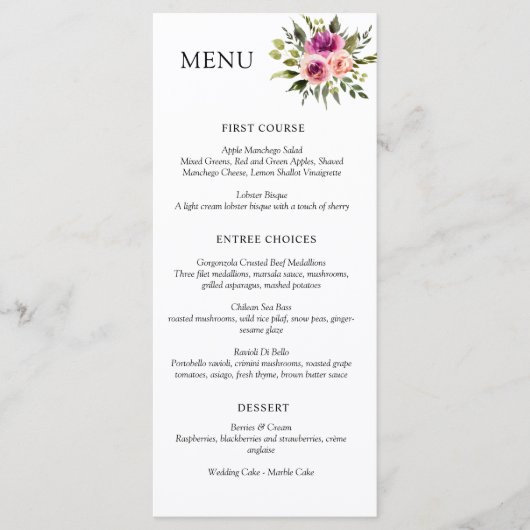 Moderne Bloemige Ampersand Pr Plumroze Perzik & Zw Menu (Voorkant)