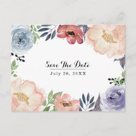 Moderne Bloemige Aquarel Elegante Bewaar de Datum Aankondigingskaart