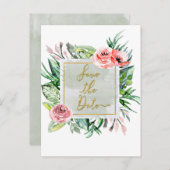 Moderne Bloemige Aquarel Save the Date Trouwkaart Aankondigingskaart (Voorkant / Achterkant)