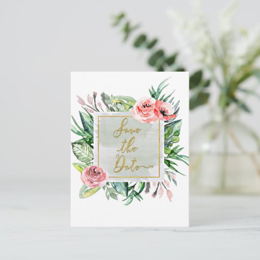 Moderne Bloemige Aquarel Save the Date Trouwkaart Aankondigingskaart (Staand voorkant)