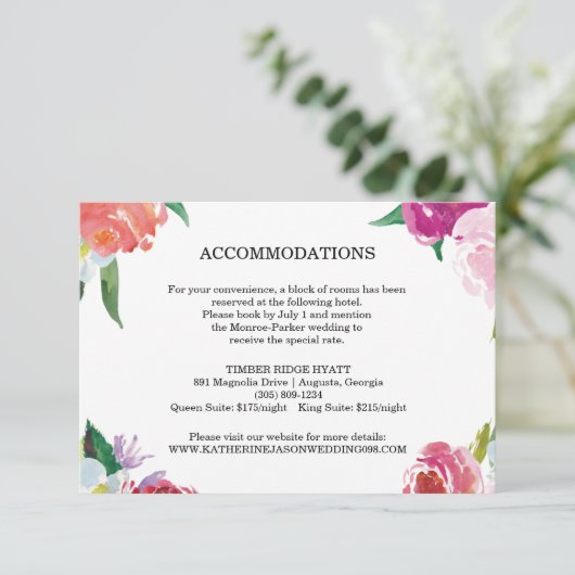 Moderne Bloemige Aquarel Trouw Insertkaart Informatiekaartje (Staand voorkant)