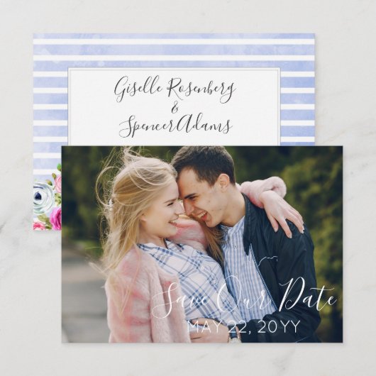 Moderne Bloemige Aquarel Trouw Save The Date (Voorkant / Achterkant)