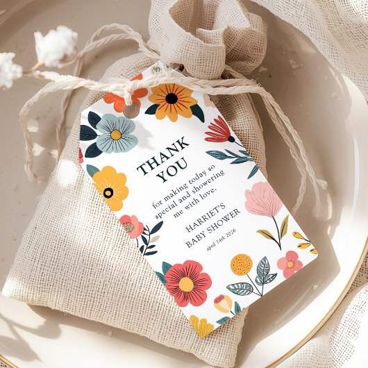 Moderne bloemige baby shower favor cadeaulabel