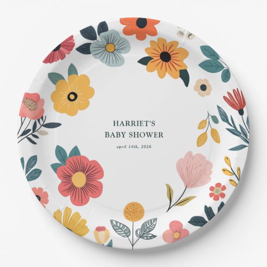 Moderne bloemige babyshower papieren bordje (Voorkant)