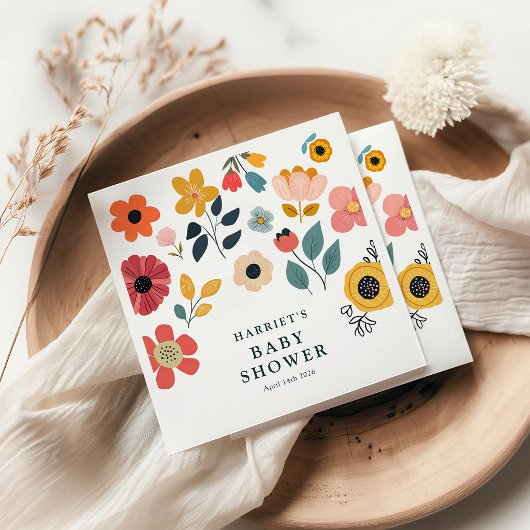 Moderne bloemige babyshower servet