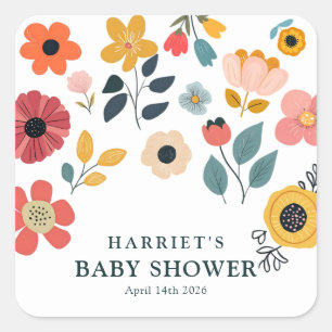 Moderne bloemige babyshower vierkante sticker