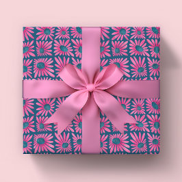 Moderne bloemige blokdruk roze madeliefje cadeaupapier