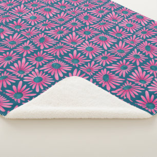 Moderne bloemige blokprint roze margriet sherpa deken