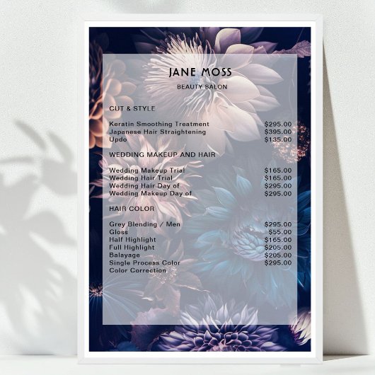 Moderne Bloemige Boho Salon Prijslijst  Poster