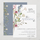 Moderne Bloemige Boho | Wilde Bloemen Bruiloft Kaart (Voorkant / Achterkant)