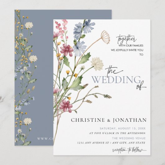 Moderne Bloemige Boho | Wilde Bloemen Bruiloft Kaart (Voorkant / Achterkant)