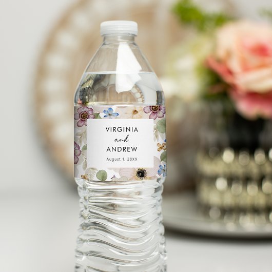 Moderne Bloemige Botanische Bruiloft Waterfles Etiket