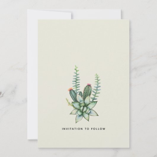 Moderne Bloemige Botanische Succulente Ecru Bruilo Save The Date (Achterkant)