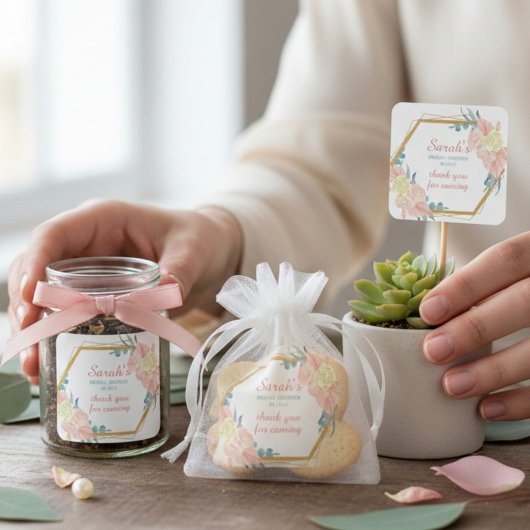 Moderne bloemige bruidsbruiloft bedankje vierkante sticker