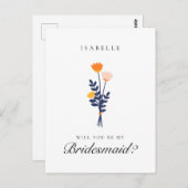 Moderne Bloemige Bruidsmeisje Aanzoek Briefkaart (Voorkant / Achterkant)