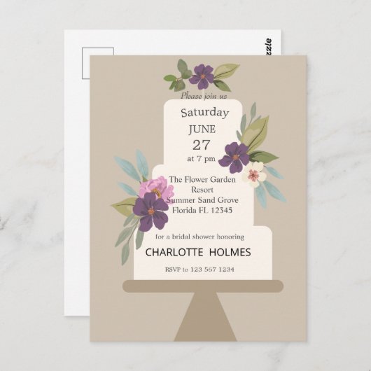 Moderne bloemige bruiloftstaart bruidsdouche  briefkaart (Voorkant / Achterkant)