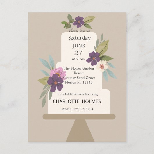 Moderne bloemige bruiloftstaart bruidsdouche  briefkaart (Voorkant)