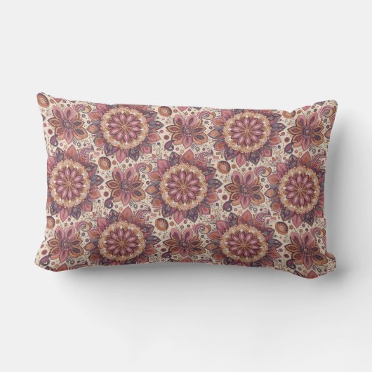 Moderne bloemige bruine kleur mandala kunst kussen (Achterkant)