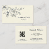 Moderne Bloemige Crème Magnolia | QR Code Visitekaartje (Voorkant / Achterkant)