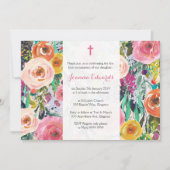 Moderne bloemige eerste communie persoonlijke uitn kaart (Voorkant)