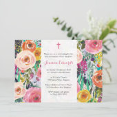 Moderne bloemige eerste communie persoonlijke uitn kaart (Staand voorkant)