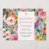 Moderne bloemige eerste communie persoonlijke uitn kaart (Voorkant / Achterkant)