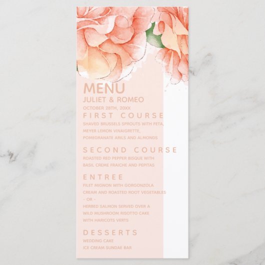 Moderne bloemige elegante bruiloft menu (Voorkant)