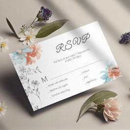 Moderne bloemige elegante bruiloft mini RSVP-kaart Notitiekaartje