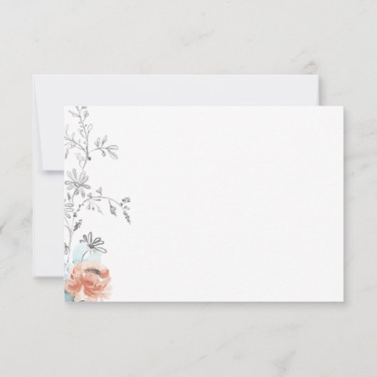 Moderne bloemige elegante lijn tekening bruiloft RSVP kaartje (Achterkant)